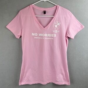 District Made BMW MINI Monrovia No Worries Pink V-Neck Graphic T-Shirt Barbie S